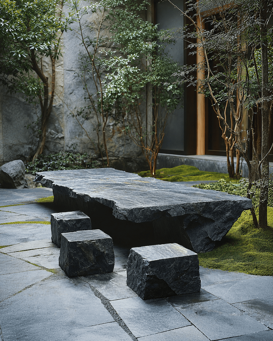 The Art of Nature: Black Mountain Stone Dining Set